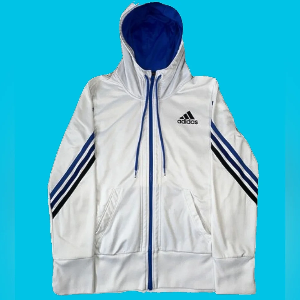 Adidas Women's White‎ Hoodie with Blue Stripes